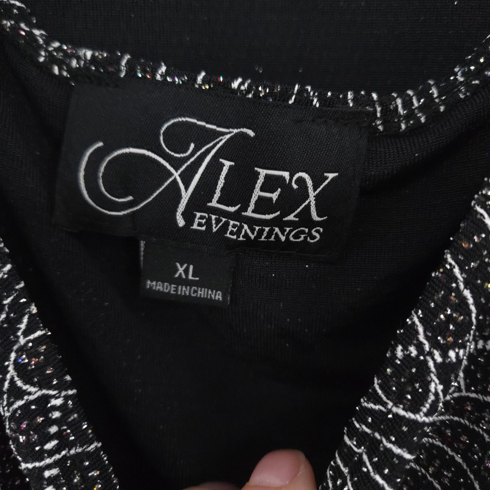 Alex Evenings Twin Set Women XL Black Silver Metallic Scallop Jacket Tank 2pc - Picture 6 of 9